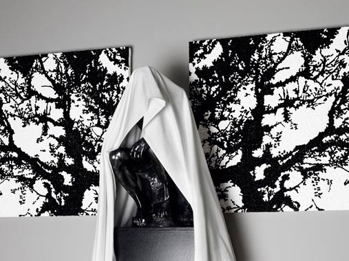 Sequential Pattern Mining Functions by Nicolas Ruston, situated with The Thinker (1880) by Auguste Rodin, the bronze sculpture